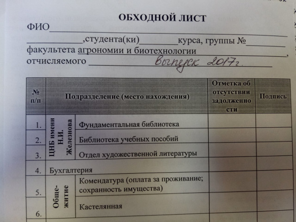 Обходной лист